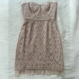 BCBGMaxAzria Fitted Strapless Nude Lace Dress
